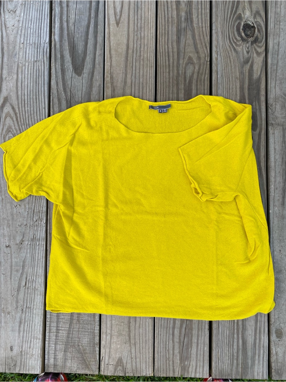Vince Cashmere Bright Yellow Short Sleeve Sweater